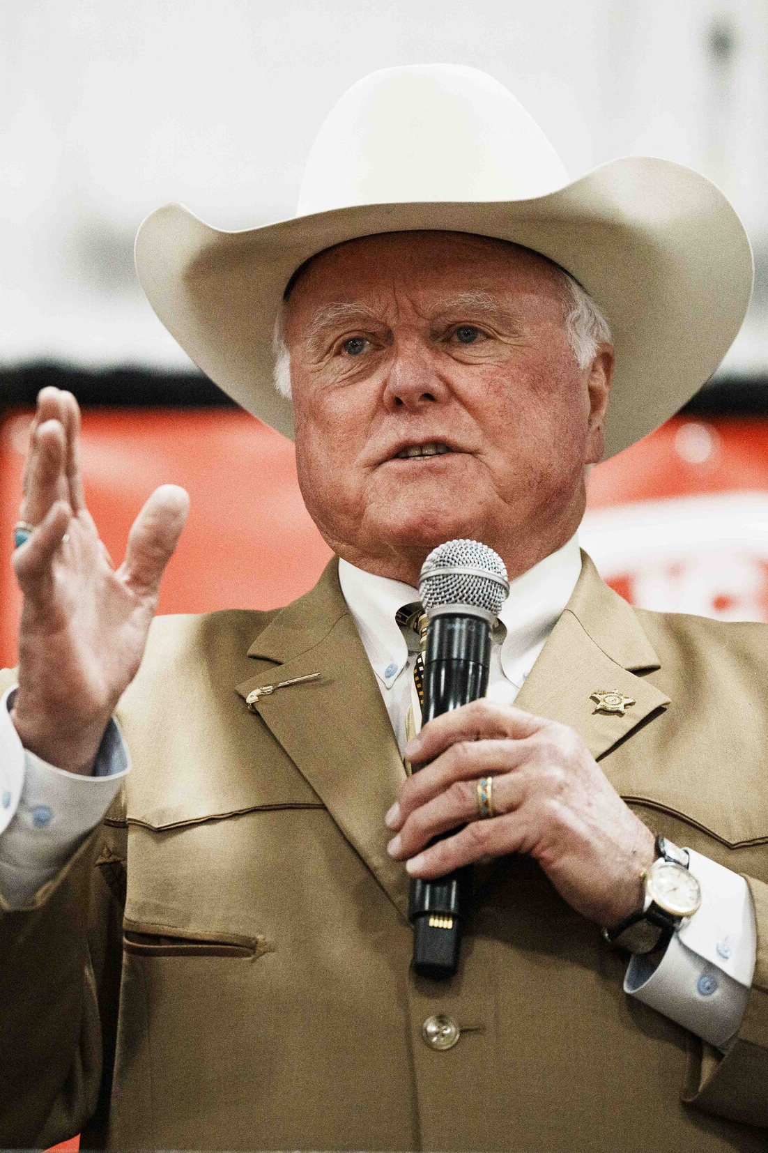 Texas Agriculture Commissioner, Sid Miller, answers a question during a Texas Republican candidate debate forum at the Civic Center in Canton on January 17, 2026.