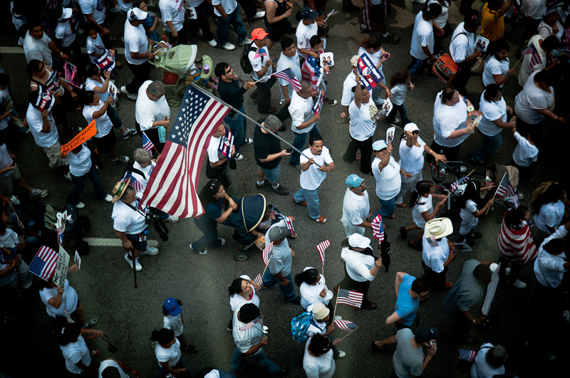Demonstrators march through the streets of downtown Dallas in 2010 to protest the passage of Arizona's controversial new immigration law.