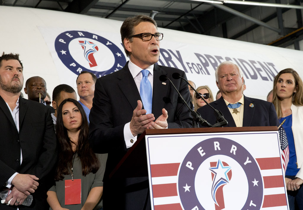 Former Gov. Rick Perry announces his 2016 candidacy for president June 4, 2015, in Addison, Texas.