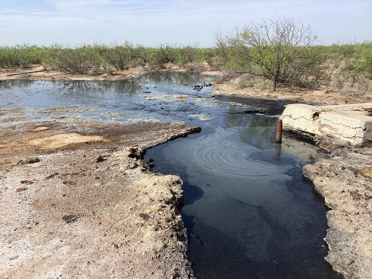 Water flows from an orphaned oil well on Schuyler Wight’s ranch in Pecos County.