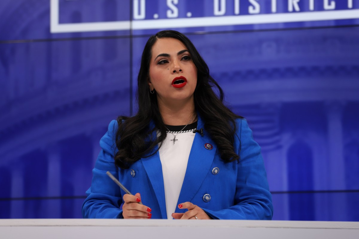Former U.S. Rep. Mayra Flores speaks during a debate with U.S. Rep. Vicente Gonzalez. During the debate, Flores attacked Gonzalez for his stance on immigration and the border.