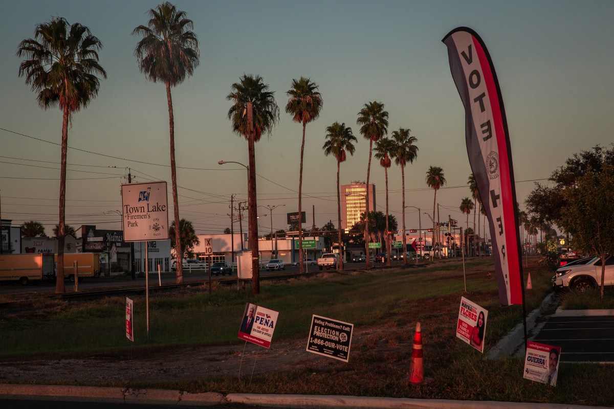 Voting signage outside of the Firemen's Park polling place in McAllen on Nov. 8, 2022.