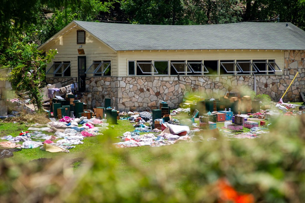 Campers’ belongings are seen at the Camp Mystic campgrounds on July 9 in Hunt.