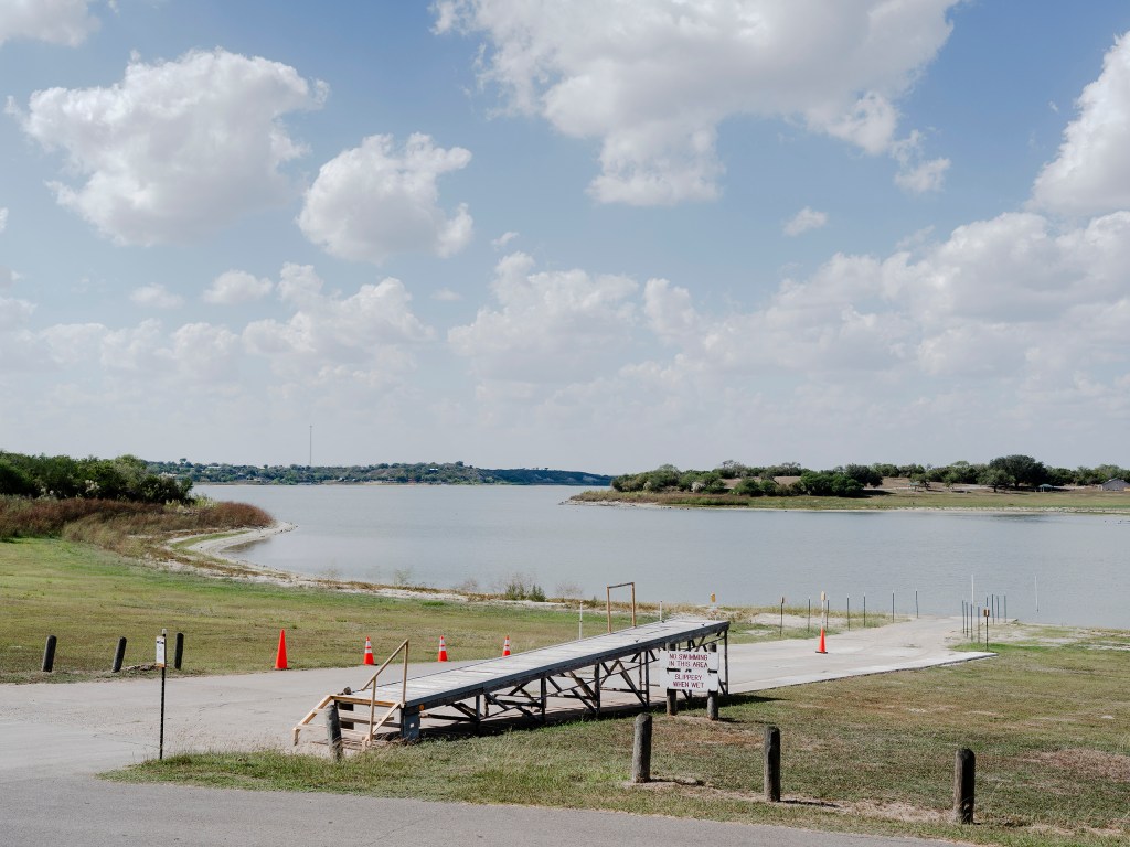 A portable boat ramp, the only one operational out of six at Lake Corpus Christi State Park, on Oct. 20, 2025.