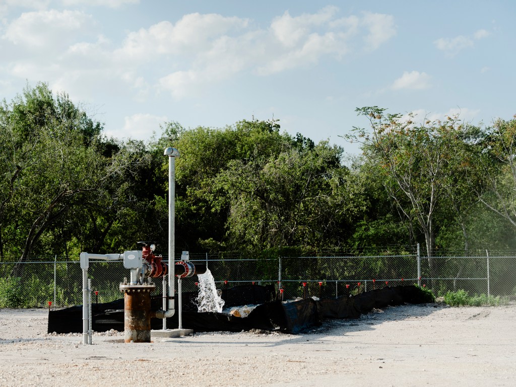Corpus Christi Water well #4, in an unincorporated area of Nueces Co., discharges water into Nueces River on October 20, 2025.