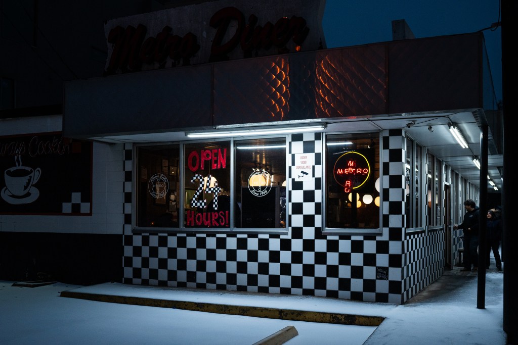 On Saturday night, customers visited the Metro Diner, a 24-hour establishment on Davis Street in Dallas