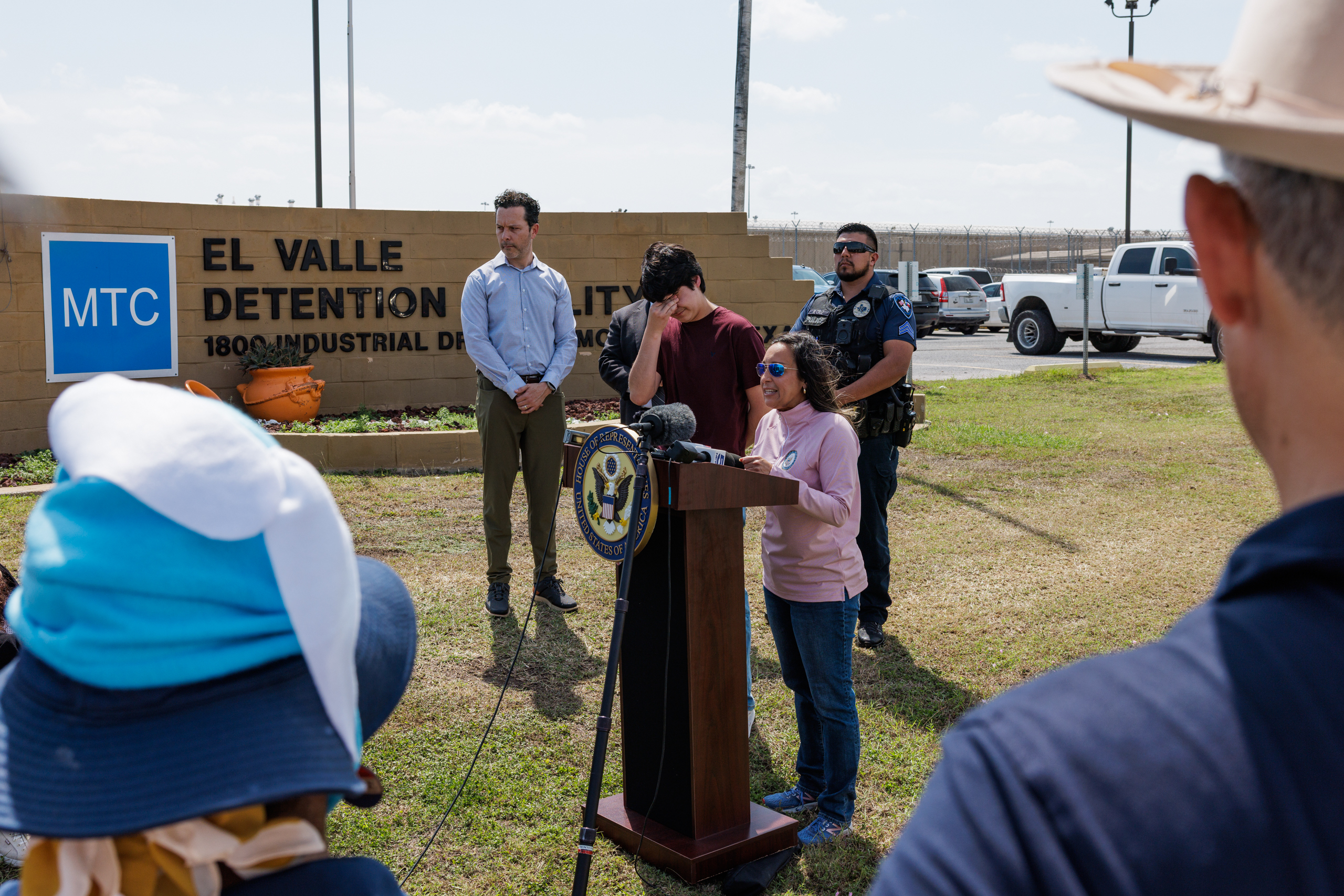U.S. Rep. Monica De La Cruz speaks at a press conference shortly after Antonio G&middot;mez-Cu&Egrave;llar&iacute;s release from the El Valle Detention Facility in Raymondville on March 9, 2026. G&middot;mez-Cu&Egrave;llar, a member of a nationally recognized mariachi band, and his family were detained by ICE last month.
