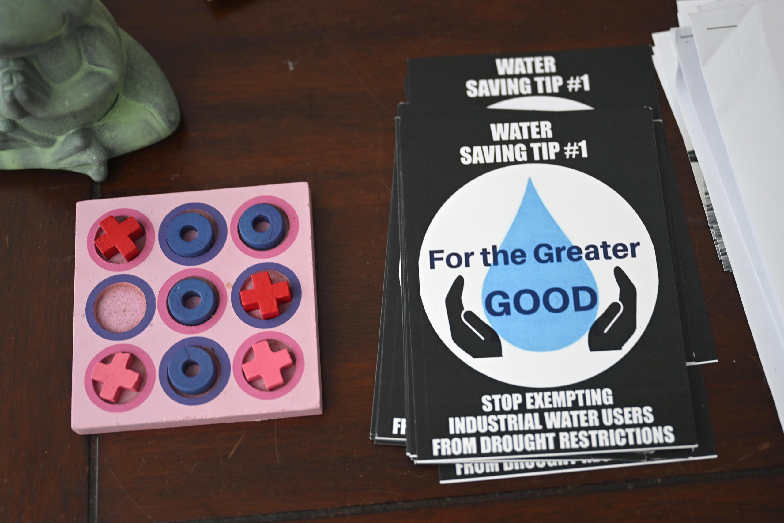 Literature opposing industrial drought exemptions greets visitors at the For the Greater Good office in Corpus Christi.