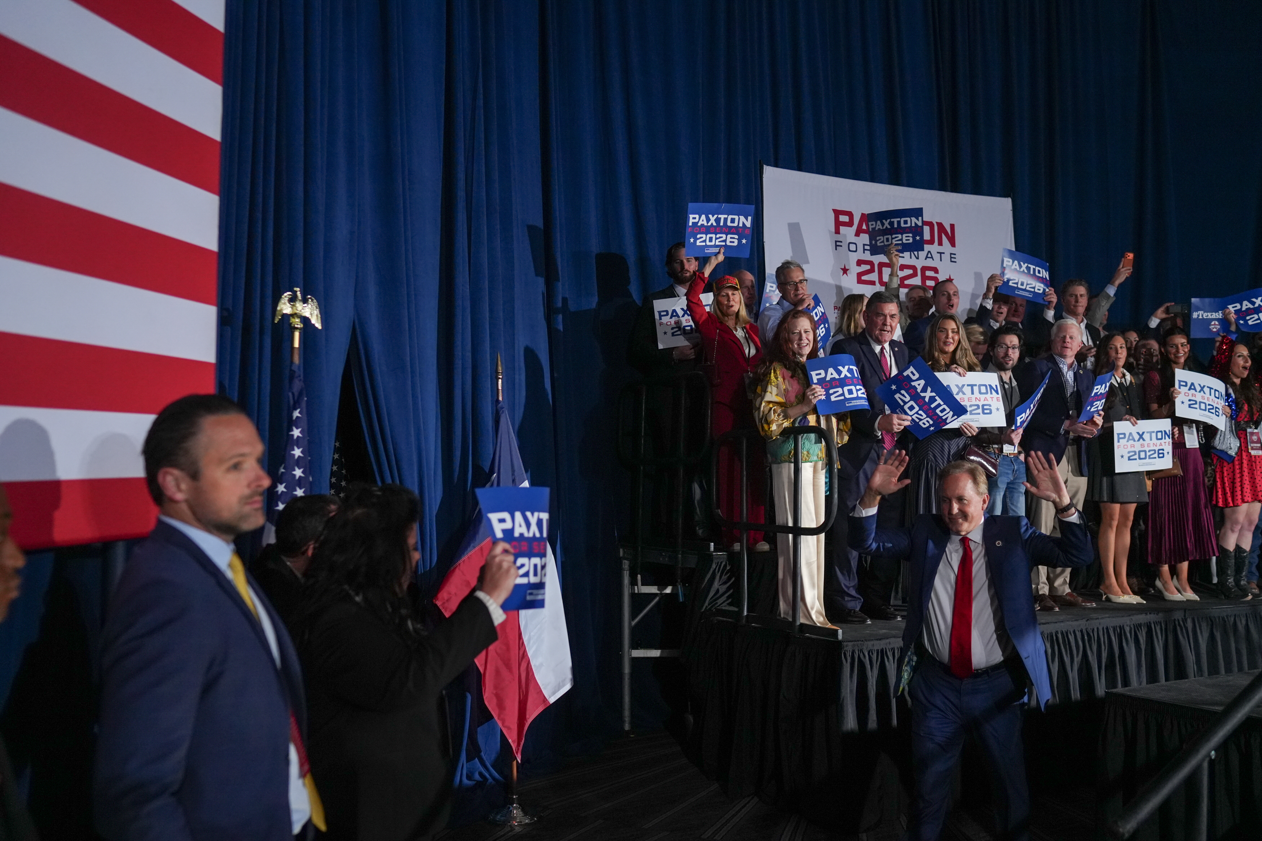 Ken Paxton walking out at his election results watch party in Dallas, TX on March 3, 2026.