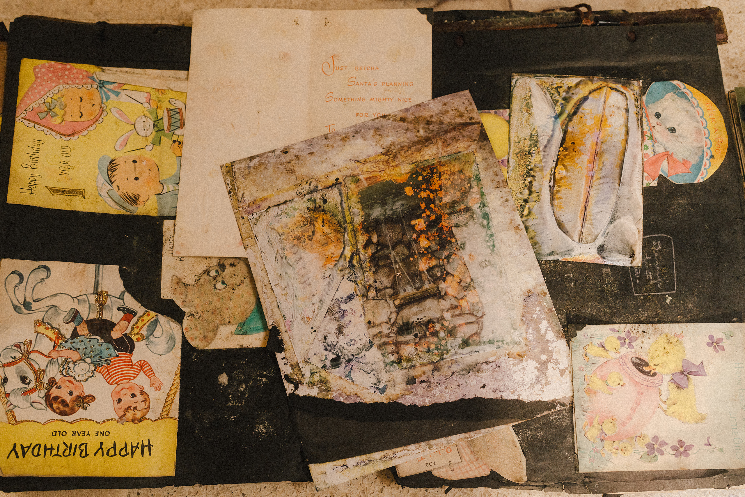 A scrapbook made for Julie Casteel’s husband by his mother with water damage from the July 16 flood in Kerrville, Texas on July 28, 2026.