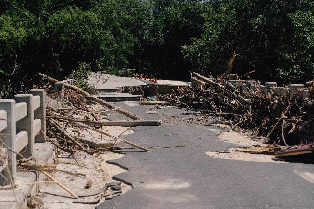 Another view of damage on the bridge.