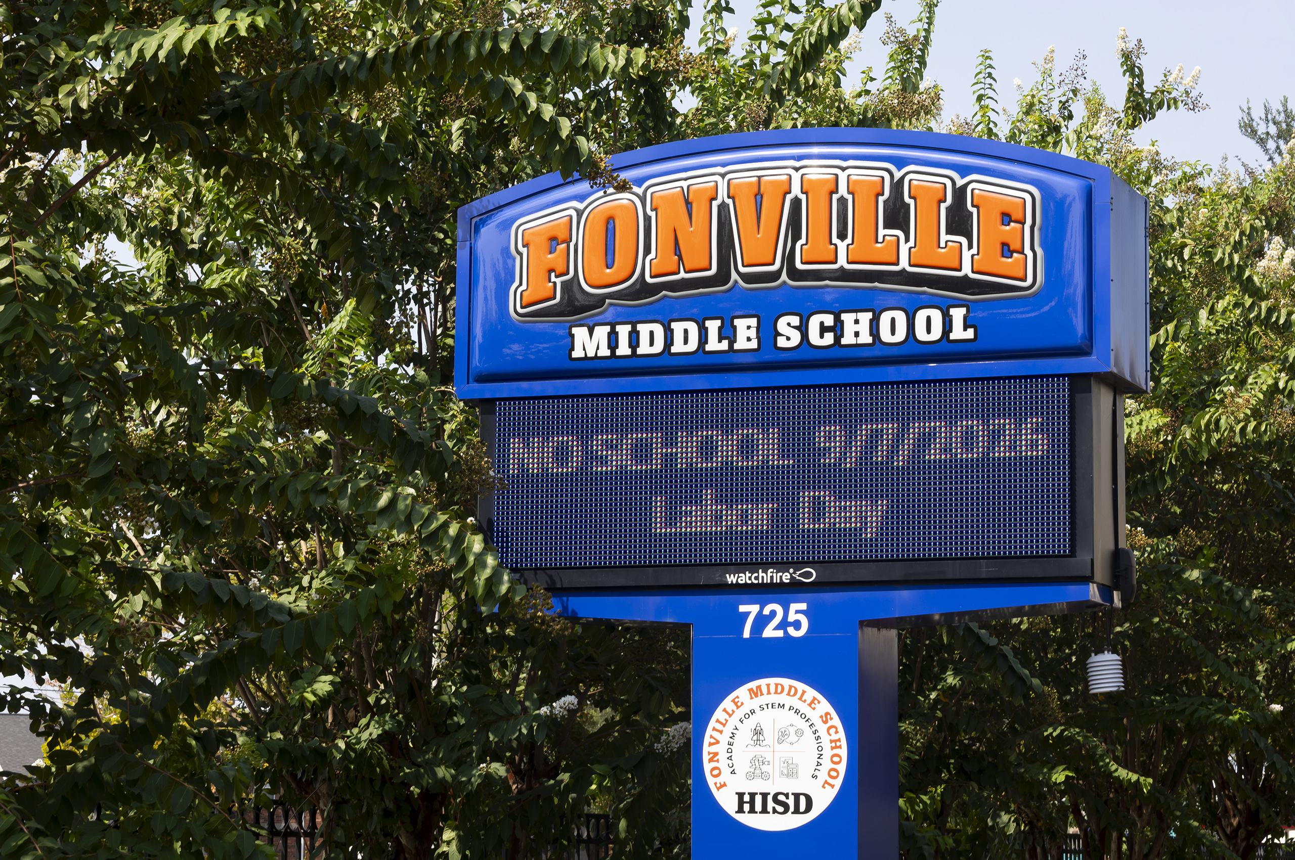 The marquee at Fonville Middle School on Aug. 26. Just three years ago, the north Houston school was rated an F.