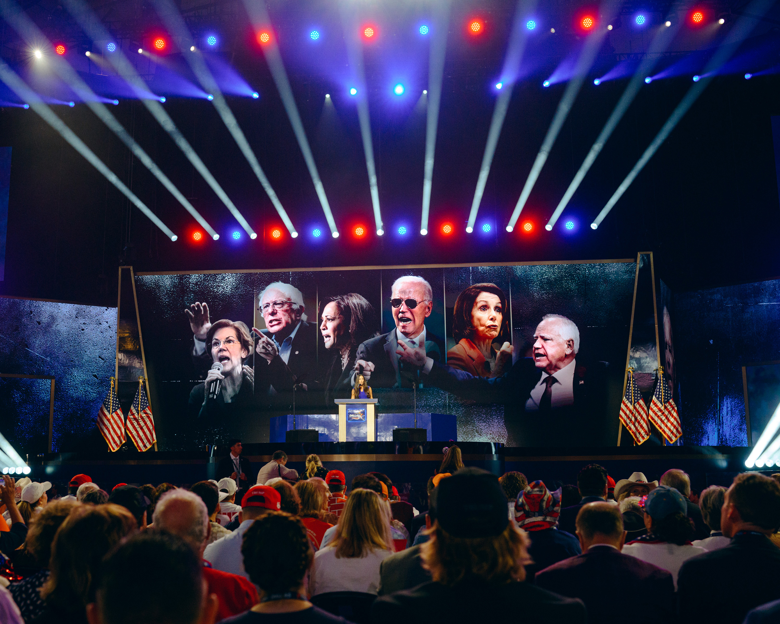 Noted Democrats are pictured behind Ally Raskin as she speaks at the 2026 Republican Convention in Dallas Wednesday.