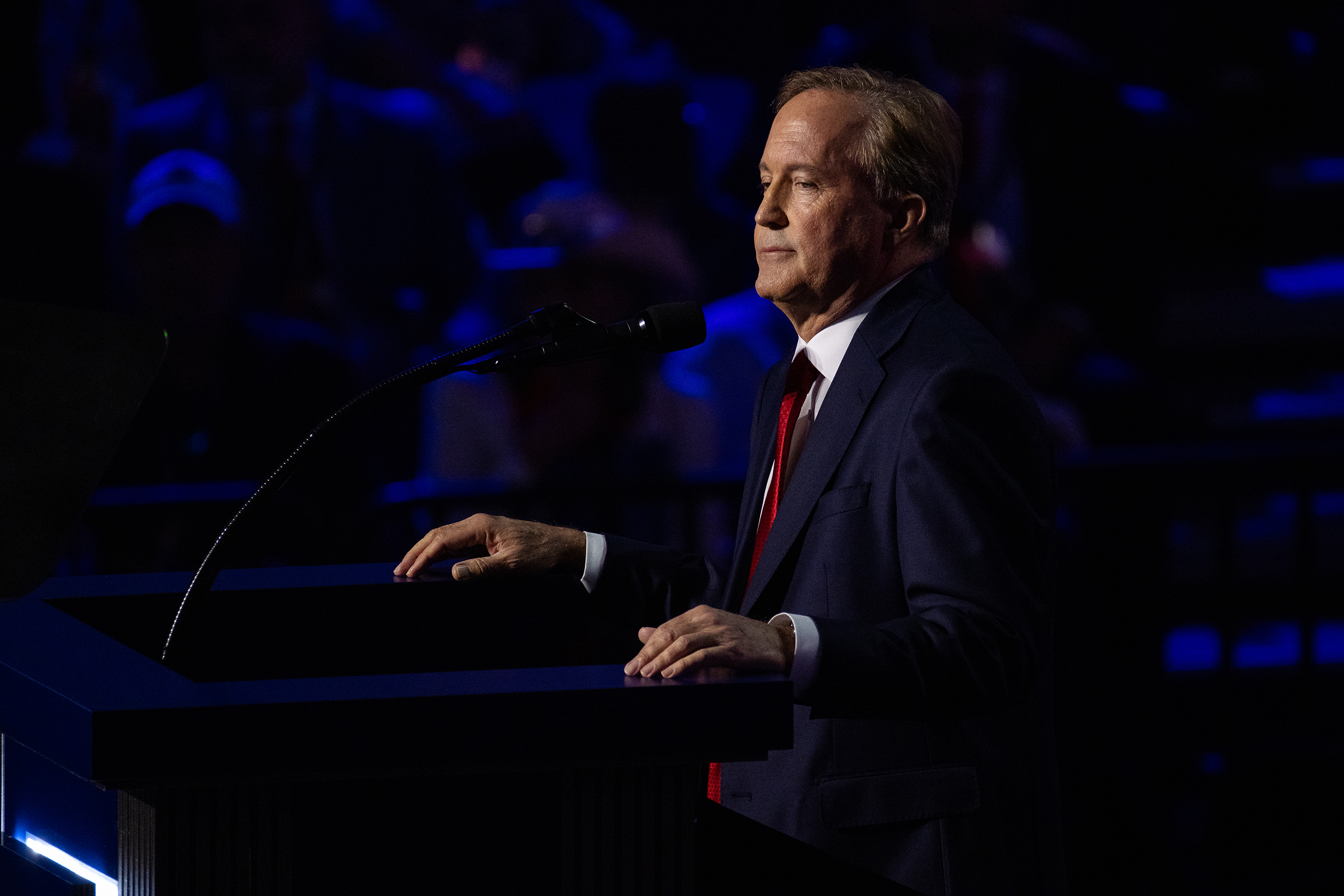 Texas Attorney General and U.S Senate candidate Ken Paxton speaks at the 2026 Republican Convention in Dallas Texas on Wednesday, Sept. 9, 2026