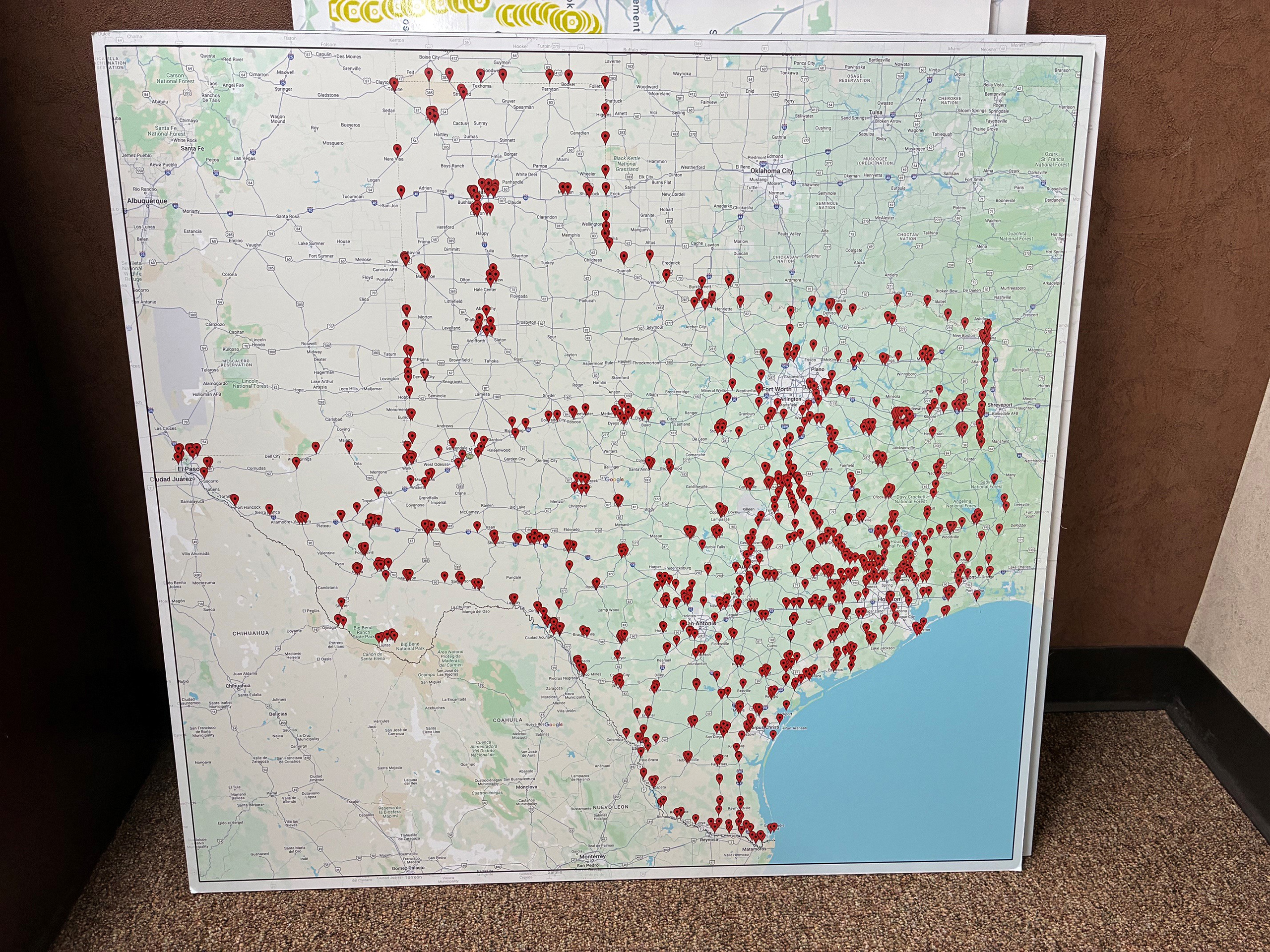 A maps from the Texas Department of Public Safety presented in January 2025 to the Motor Vehicle Crime Prevention Authority displaying proposed Flock camera locations. DPS presented the map, with 1,183 proposed cameras, during a presentation asking the vehicle authority to fund the devices through a $15.9 million contract.
