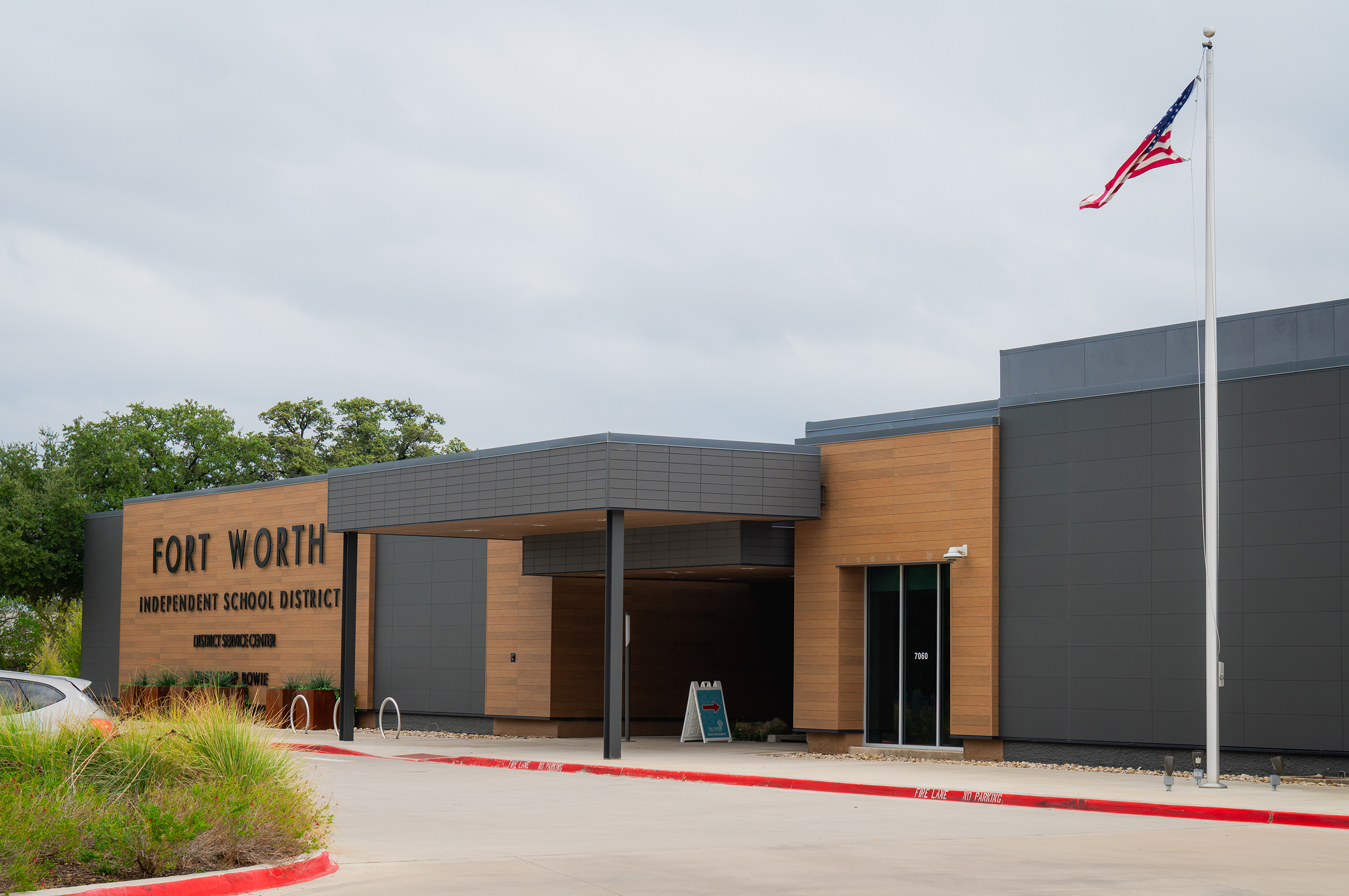 The Fort Worth Independent School District administration building in Fort Worth, Texas, on Friday, Oct. 24, 2025. Already, the district has started to treat the New Education System as a blueprint to fix struggling schools – and it is costing them millions.