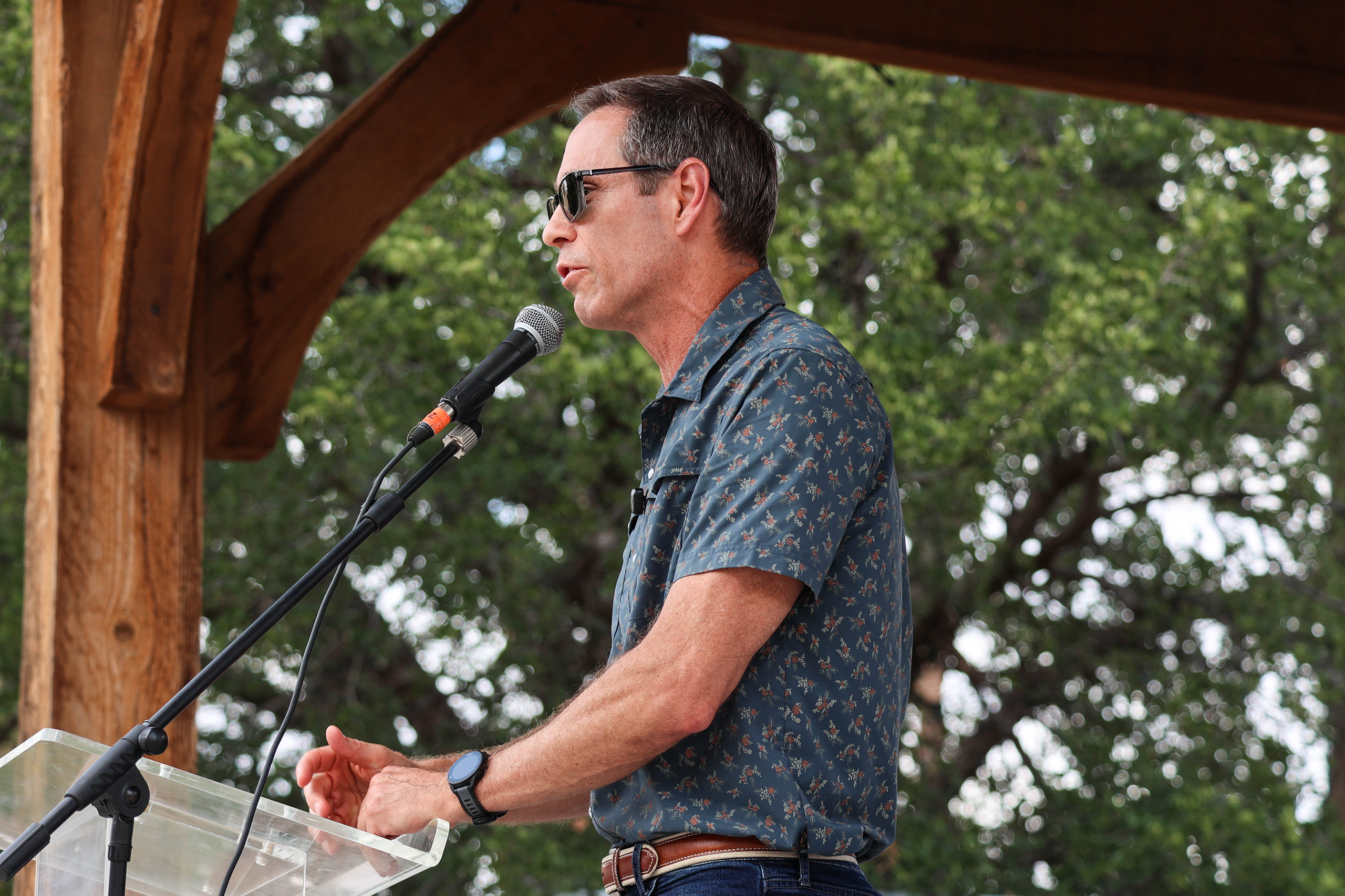 Democratic candidate for Texas attorney general Nathan Johnson speaks at a campaign rally in Lubbock on July 18, 2026.