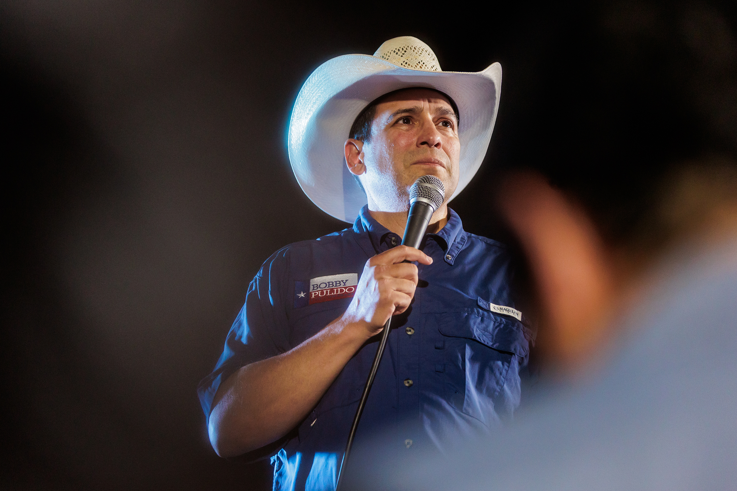 Congressional candidate and Tejano music star Bobby Pulido speaks at a Democratic Party campaign event in Donna on Oct. 10, 2026.
